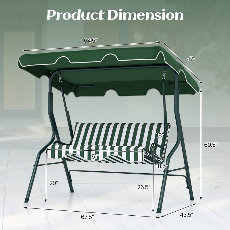 3 Seats Patio Canopy Swing-Green