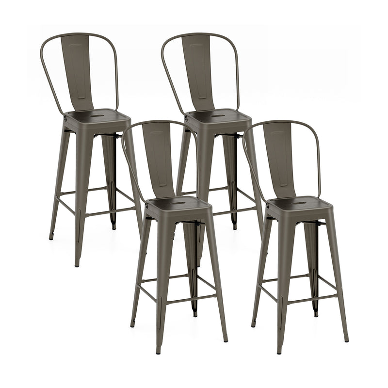 30 Inch Height Set of 4 High Back Metal Industrial Bar Stools-Gun