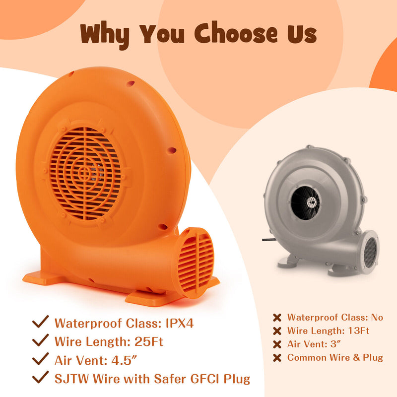 680W Air Blower (1.0HP) for Inflatables with 25 feet Wire and GFCI Plug