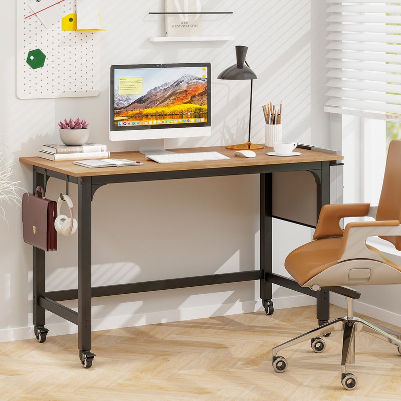 48 Inch Rolling Computer Desk with Heavy-duty Metal Frame for Home and Office-Natural