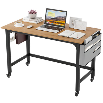 48 Inch Rolling Computer Desk with Heavy-duty Metal Frame for Home and Office-Natural