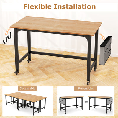 48 Inch Rolling Computer Desk with Heavy-duty Metal Frame for Home and Office-Natural