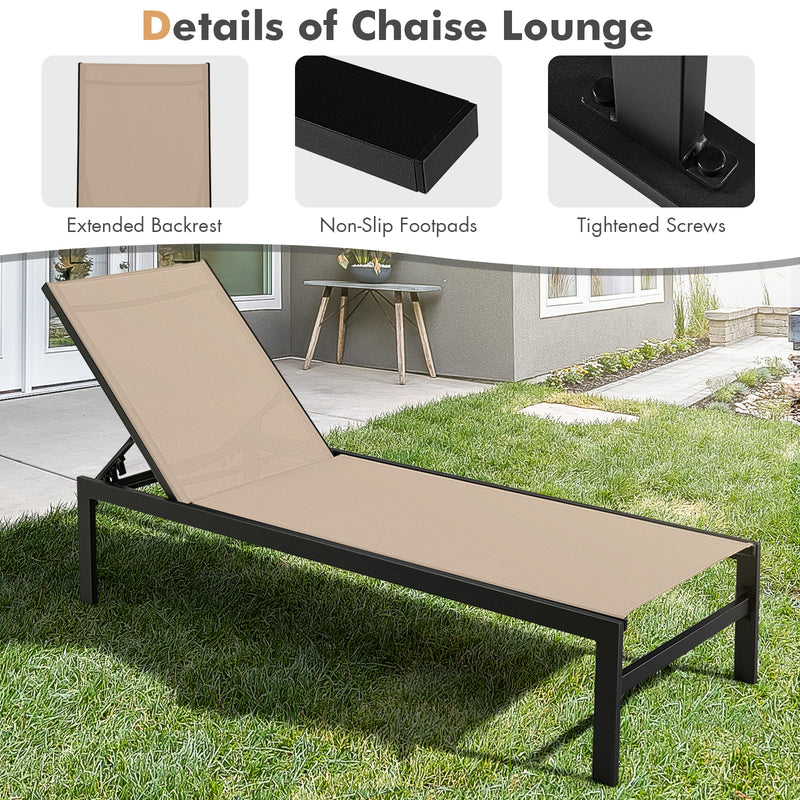 6-Position Chaise Lounge Chairs with Rustproof Aluminium Frame-Brown