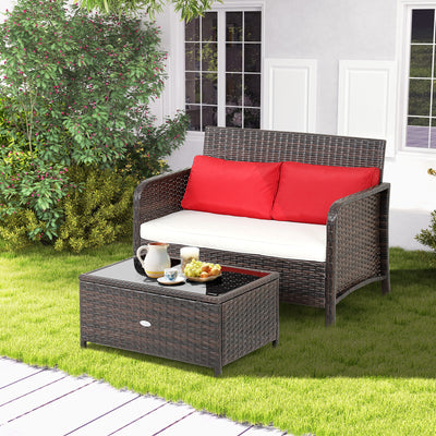 2 Pieces Cushioned Patio Rattan Furniture Set