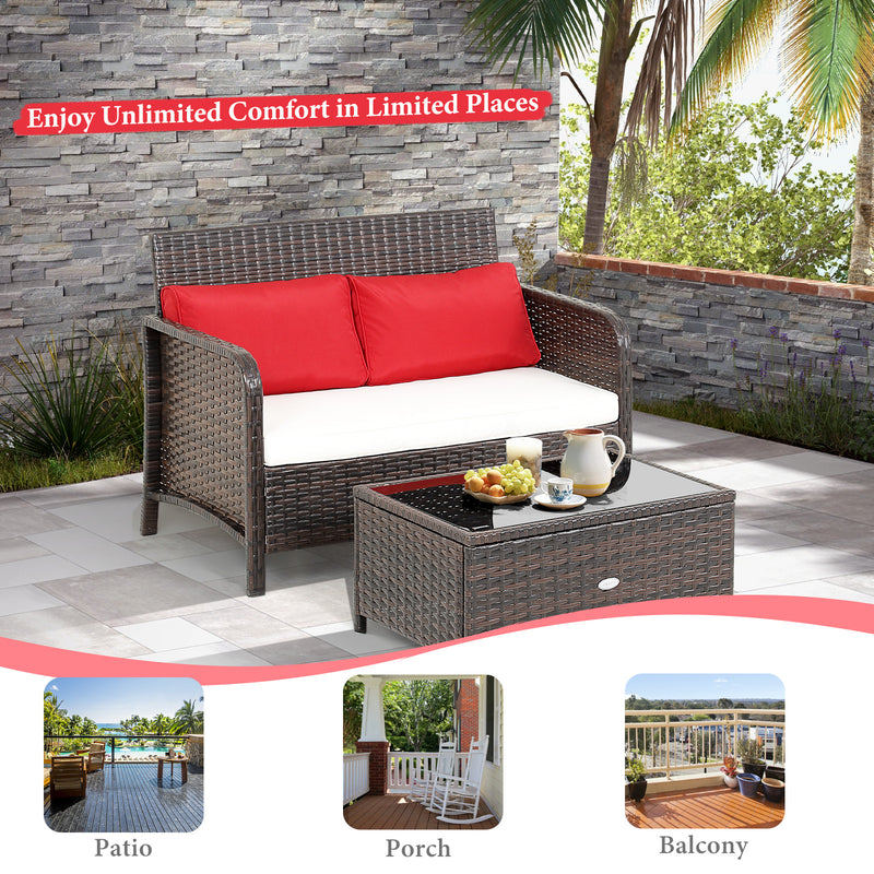 2 Pieces Cushioned Patio Rattan Furniture Set