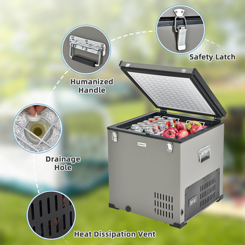 68 Quart Portable Car Refrigerator with DC and AC Adapter-Gray