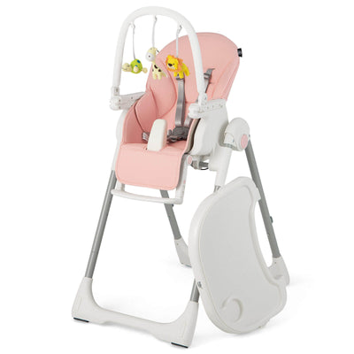 4-in-1 Foldable Baby High Chair with 7 Adjustable Heights and Free Toys Bar-Pink