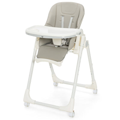 Folding High Chair with Height Adjustment and 360° Rotating Wheels-Gray