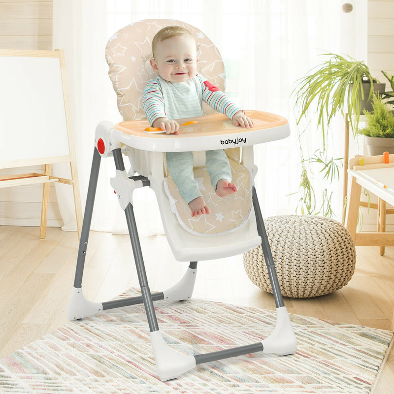 Folding Baby High Dining Chair with 6-Level Height Adjustment-Beige