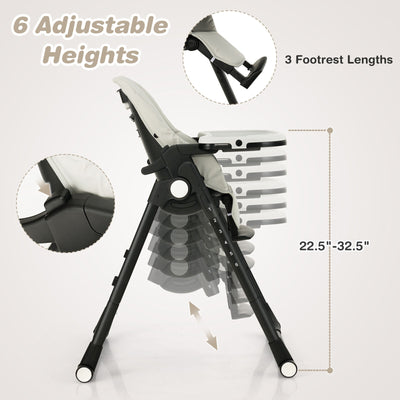 4-in-1 Baby High Chair with 6 Adjustable Heights-Gray