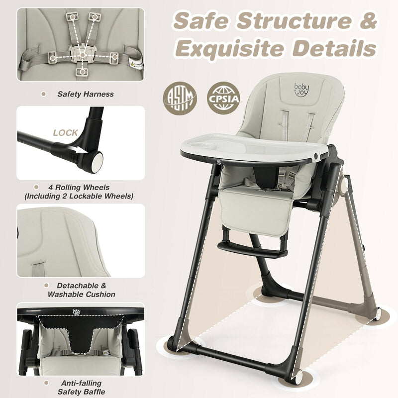 4-in-1 Baby High Chair with 6 Adjustable Heights-Gray