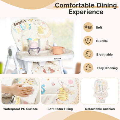 Baby High Chair Folding Feeding Chair with Multiple Recline and Height Positions-Beige