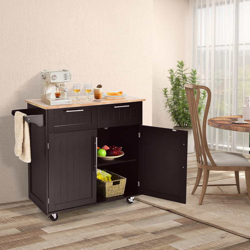 Heavy Duty Rolling Kitchen Cart with Tower Holder and Drawer-Brown