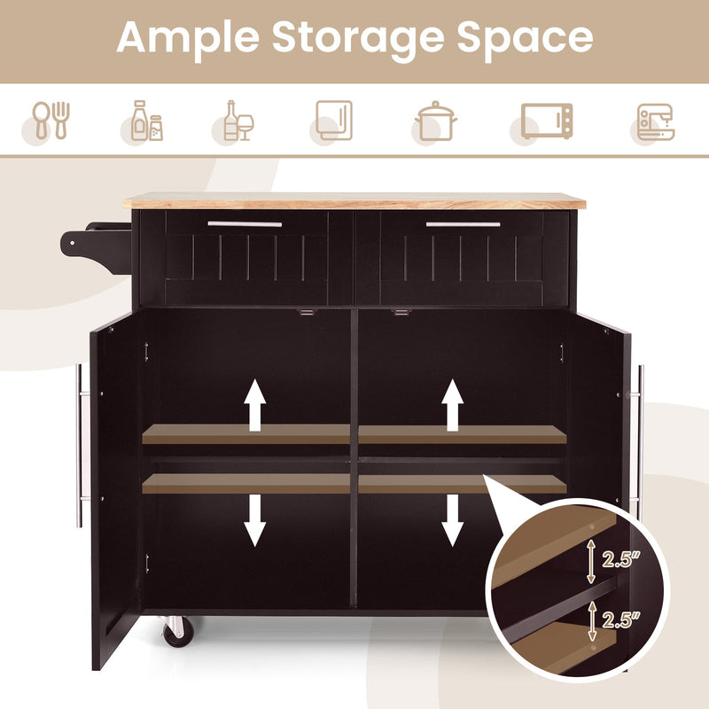 Heavy Duty Rolling Kitchen Cart with Tower Holder and Drawer-Brown