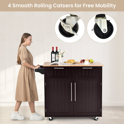 Heavy Duty Rolling Kitchen Cart with Tower Holder and Drawer-Brown