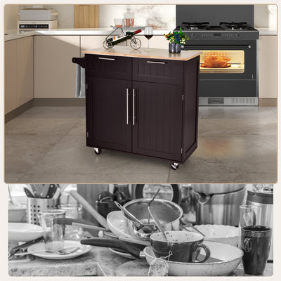 Heavy Duty Rolling Kitchen Cart with Tower Holder and Drawer-Brown