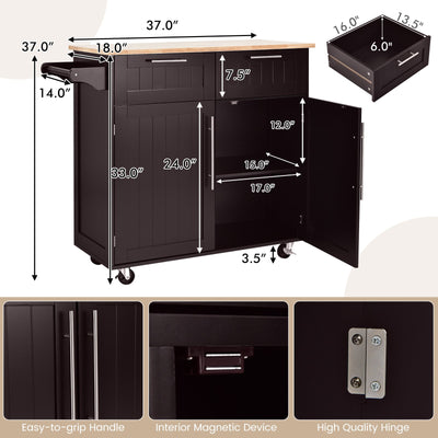 Heavy Duty Rolling Kitchen Cart with Tower Holder and Drawer-Brown