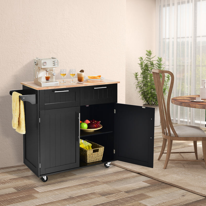 Heavy Duty Rolling Kitchen Cart with Tower Holder and Drawer-Black