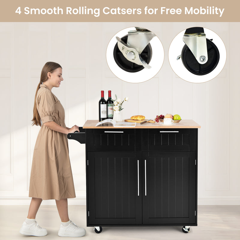 Heavy Duty Rolling Kitchen Cart with Tower Holder and Drawer-Black