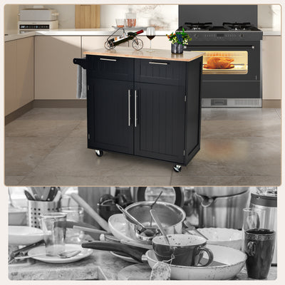 Heavy Duty Rolling Kitchen Cart with Tower Holder and Drawer-Black