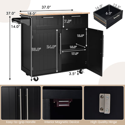 Heavy Duty Rolling Kitchen Cart with Tower Holder and Drawer-Black