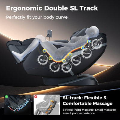 PREORDER - Mega Sale-Costway-4D SL-Track Full Body Massage Chair w/ Zero-Gravity Design, Heated Shawl, Neck & Back & Feet Heater, Calf & Foot Rollers,Magic Calf Rollers, Voice Control, Yoga Stretching, Smart Body Scanning, Touch Screen, Blue-tooth Speaker