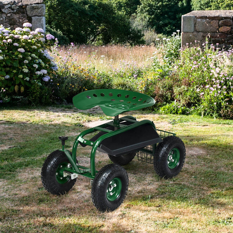 4-Wheel Rolling Garden Cart Work Seat