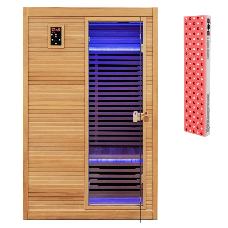 2024 New 2 People Far Infrared Wooden Sauna Room with Free Red Light Therapy for Home