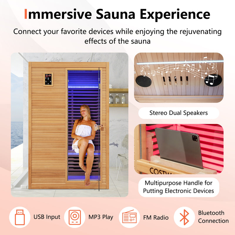 2024 New 2 People Far Infrared Wooden Sauna Room with Free Red Light Therapy for Home