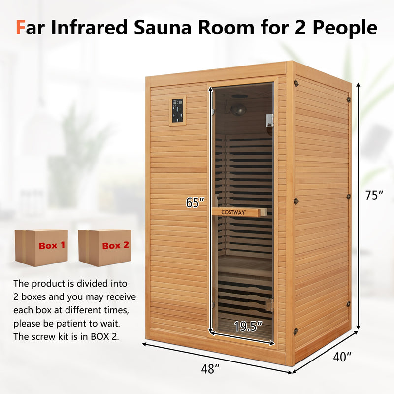 2024 New 2 People Far Infrared Wooden Sauna Room with Free Red Light Therapy for Home