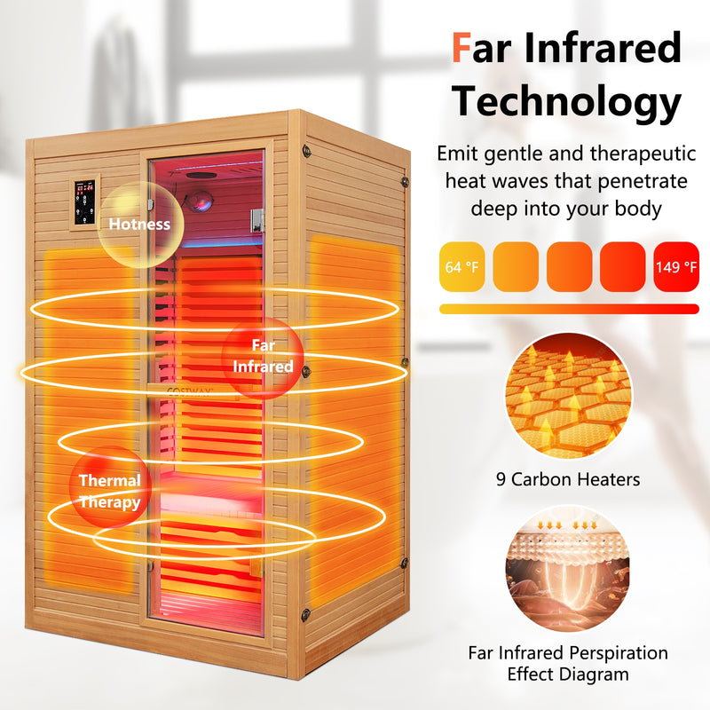 2024 New 2 People Far Infrared Wooden Sauna Room with Free Red Light Therapy for Home