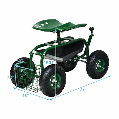 4-Wheel Rolling Garden Cart Work Seat