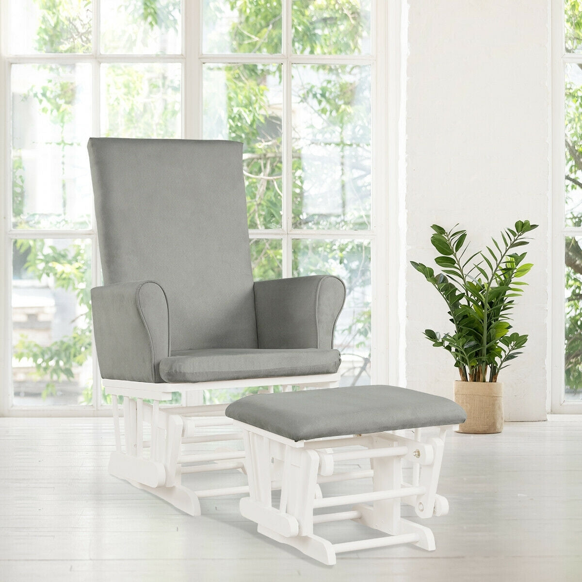 Baby Nursery Relax Rocker Rocking Chair Glider Ottoman Set Gray