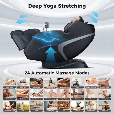 PREORDER - Mega Sale-Costway-4D SL-Track Full Body Massage Chair w/ Zero-Gravity Design, Heated Shawl, Neck & Back & Feet Heater, Calf & Foot Rollers,Magic Calf Rollers, Voice Control, Yoga Stretching, Smart Body Scanning, Touch Screen, Blue-tooth Speaker