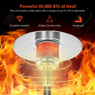 50000 BTU Stainless Steel Propane Patio Heater with Trip over Protection-Black