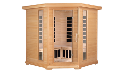 Blisspod, Vienna, Corner Spacious Far Infrared Sauna Canadian Hemlock Ultra Low EMF, 12 Heaters, 4-5 Persons