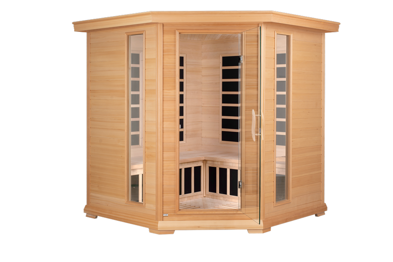 Blisspod, Vienna, Corner Spacious Far Infrared Sauna Canadian Hemlock Ultra Low EMF, 12 Heaters, 4-5 Persons