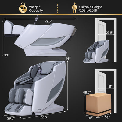 Costway-4D Flexible Track Massage Chair, Full Body Zero Gravity Massage Recliner w/ Airbags, Waist Heater, Foot Rollers, Voice Control, Memory Function, Electric Calf Frame, Auto Body Scan, Wireless Charging Station, Bluetooth Speaker, Thai Stretching