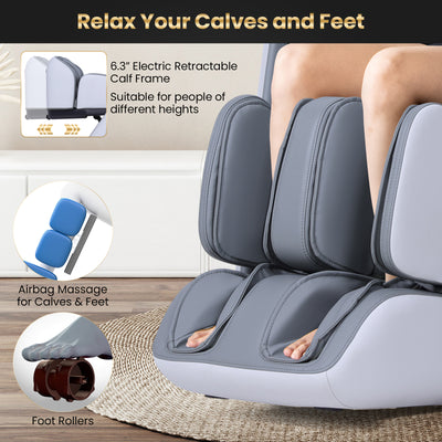 Costway-4D Flexible Track Massage Chair, Full Body Zero Gravity Massage Recliner w/ Airbags, Waist Heater, Foot Rollers, Voice Control, Memory Function, Electric Calf Frame, Auto Body Scan, Wireless Charging Station, Bluetooth Speaker, Thai Stretching