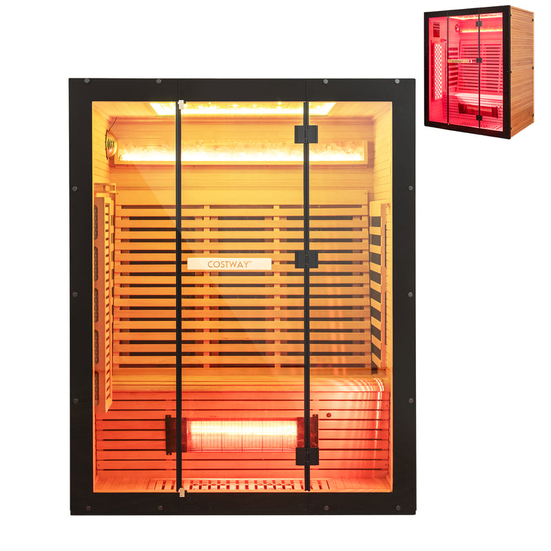 Costway- Premium 3 Person Full Spectrum Sauna With Red Light And Himalayan Salt Bar- Fully Loaded-App Controlled