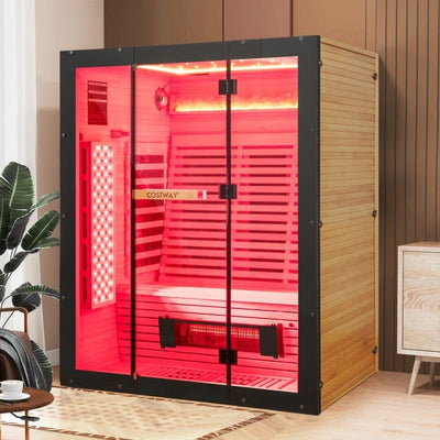 Top Seller-2025 Model-Costway- Premium 3-4 Person Full Spectrum Sauna With Red Light And Himalayan Salt Bar- Fully Loaded-App Controlled-Low EMF