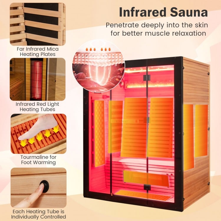 Top Seller-2025 Model-Costway- Premium 3-4 Person Full Spectrum Sauna With Red Light And Himalayan Salt Bar- Fully Loaded-App Controlled-Low EMF