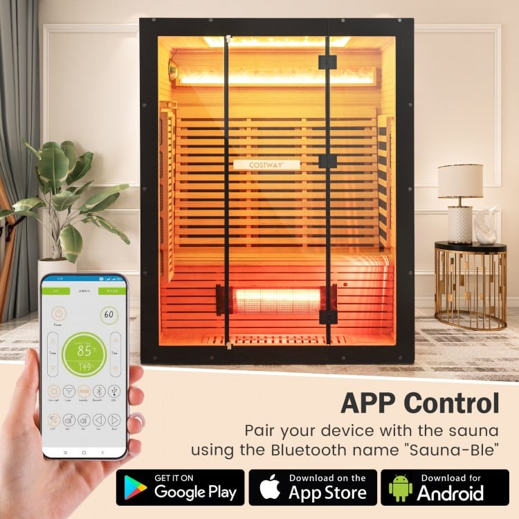 Top Seller-2025 Model-Costway- Premium 3-4 Person Full Spectrum Sauna With Red Light And Himalayan Salt Bar- Fully Loaded-App Controlled-Low EMF