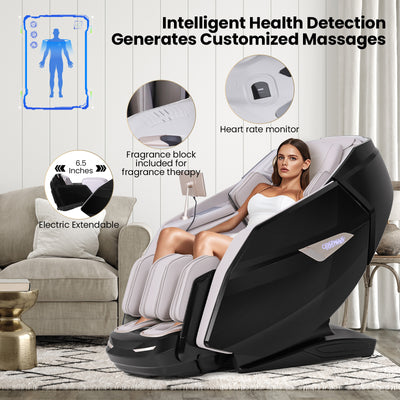 Mega Sale-2025 Model-Costway- Kenzo-Premium 4D+3D Dual Roller System Hybrid Flex Track Zero Gravity Full Body Massage Chair w/ Heart Rate Monitor,Fragrance Therapy, Waist & Calf Heater, Calves & Foot Rollers, Thai Stretch, Voice Control