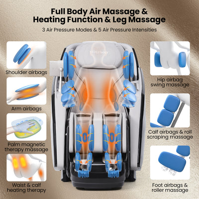 Holiday Sale-2025 Model-Costway- Kenzo-Premium 4D+3D Dual Roller System Hybrid Flex Track Zero Gravity Full Body Massage Chair w/ Heart Rate Monitor,Fragrance Therapy, Waist & Calf Heater, Calves & Foot Rollers, Thai Stretch, Voice Control