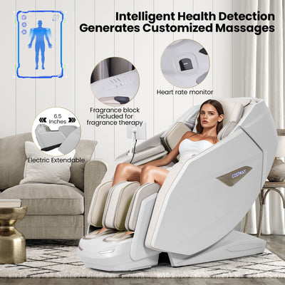 Mega Sale-2025 Model-Costway- Kenzo-Premium 4D+3D Dual Roller System Hybrid Flex Track Zero Gravity Full Body Massage Chair w/ Heart Rate Monitor,Fragrance Therapy, Waist & Calf Heater, Calves & Foot Rollers, Thai Stretch, Voice Control