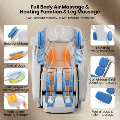 Mega Sale-2025 Model-Costway- Kenzo-Premium 4D+3D Dual Roller System Hybrid Flex Track Zero Gravity Full Body Massage Chair w/ Heart Rate Monitor,Fragrance Therapy, Waist & Calf Heater, Calves & Foot Rollers, Thai Stretch, Voice Control