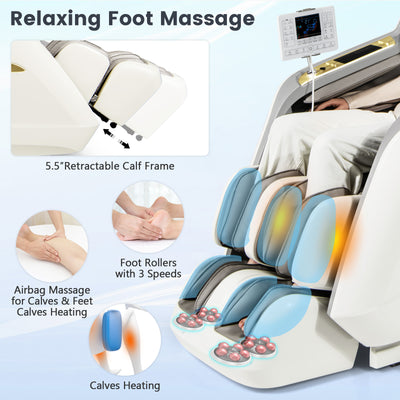 Backordered-New 2024 Model- Costway SL Track 3D Massage Chair, Full Body Zero Gravity Massage Recliner with Airbags, Waist & Calves Heating, Foot Rollers, Thai Stretch, Voice Control, Auto Shoulder Detection, Bluetooth Speaker, 22 Auto Modes, JL10036WL-BN