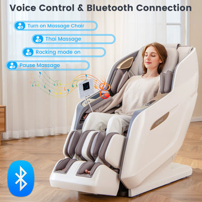 Costway SL Track 3D Massage Chair, Full Body Zero Gravity Massage Recliner with Airbags, Waist & Calves Heating, Foot Rollers, Thai Stretch, Voice Control, Auto Shoulder Detection, Bluetooth Speaker, 22 Auto Modes, JL10036WL-BN