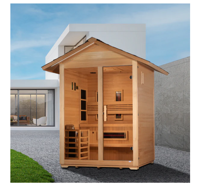 *GDI -"Carinthia" 3 Person Hybrid Outdoor Sauna (PureTech™ Full Spectrum IR or Traditional Stove) - Canadian Hemlock GDI-8123-01